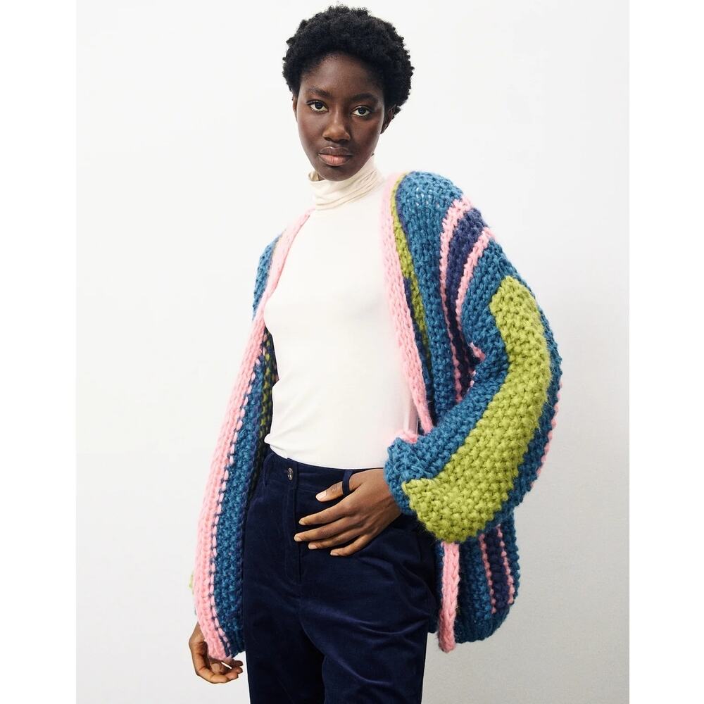 FRNCH Womens Lobeila Rainbow Chunky Knit Cardigan S/M Boho Hippie Indie Layers